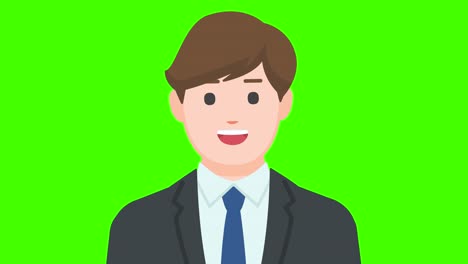 녹색 배경에 고립 된 말하는 사업가