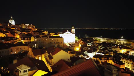 lisbon, portugal, panning timelapse at night over the cityscape from the miradouro das portas do sol observation deck