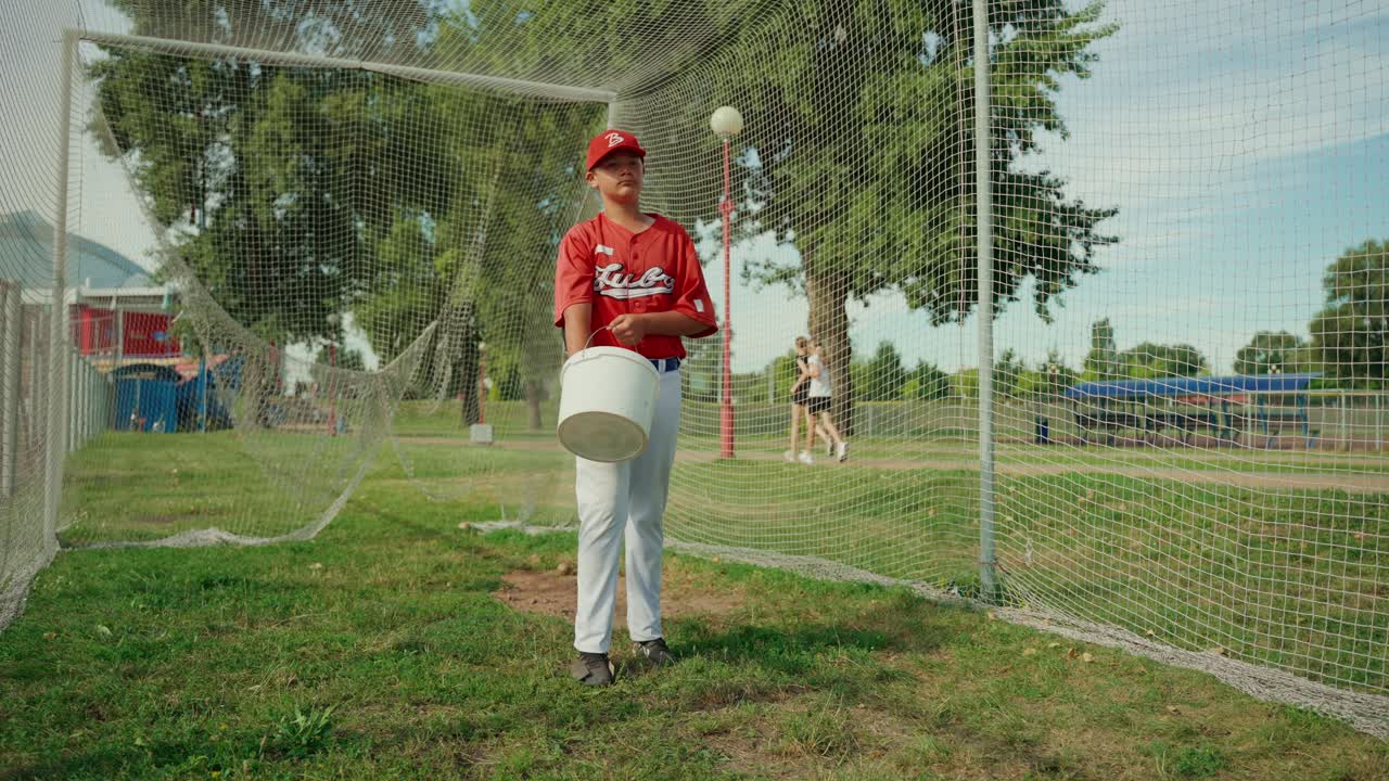Youth Baseball Practice in Batting Cage