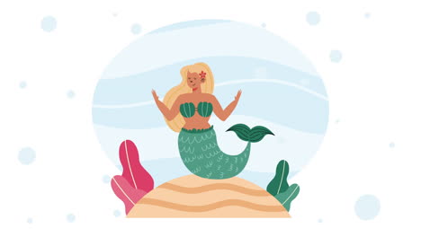 beautiful fairy tale mermaid with green tail animation