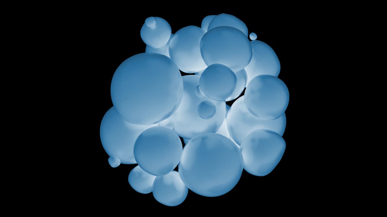 Abstract animation of appearance and flight of spheres