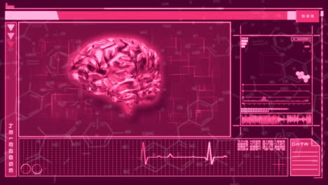 animation of data processing with digital brain on purple background