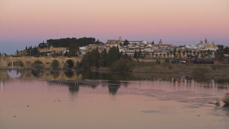 badajoz city at sunset with river guadiana in spain