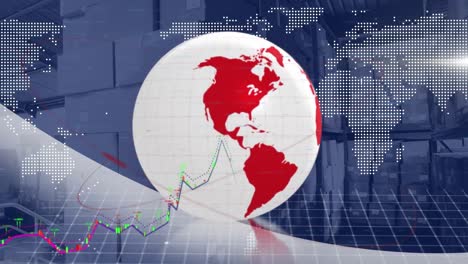 Animación-Del-Globo-Terráqueo-Y-La-Interfaz-Digital-Con-Procesamiento-De-Datos-En-El-Almacén