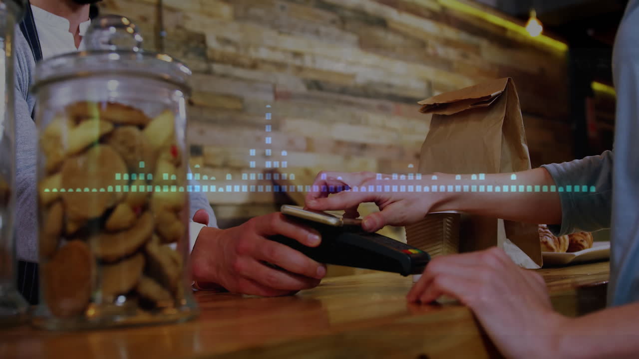 animación del procesamiento de datos sobre el pago sin contacto en el terminal