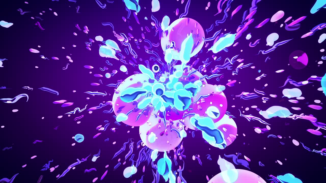 추상적인 보라색 분홍색 만화 스타일 버블볼 셀 애니메이션 루프 스플래시 배경