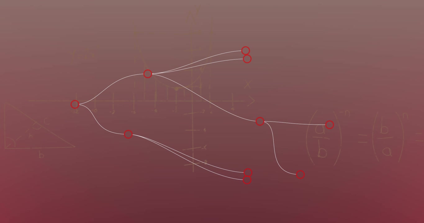 Animation of connecting dots and mathematical equations floating against purple gradient background