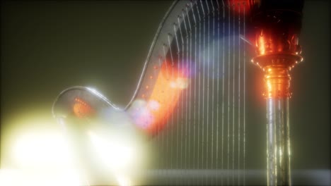 Harp-instrument-in-dark-with-bright-lights