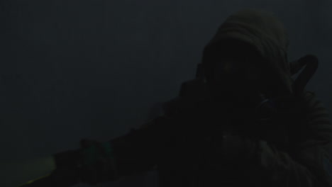 a wounded soldier in the abandoned military complex approaches anomaly