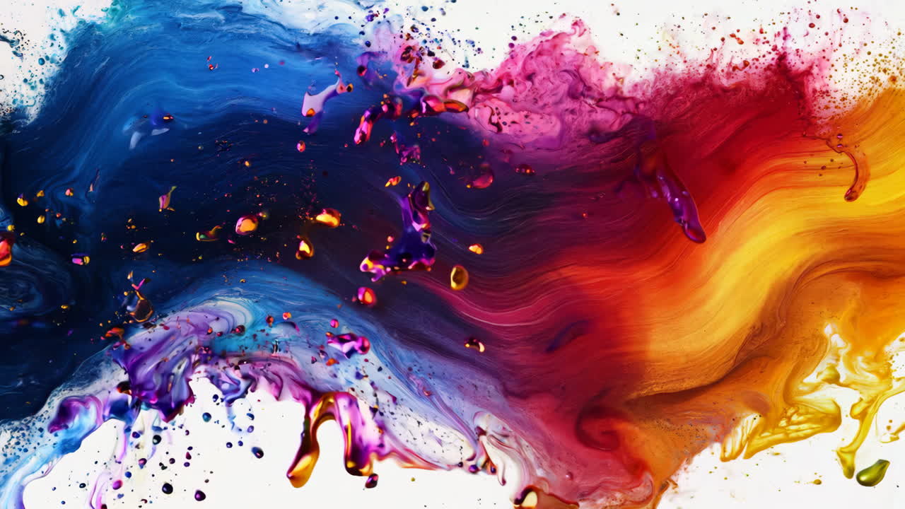 A colorful line of paint with a splash of yellow and red. The colors are vibrant and the line is long