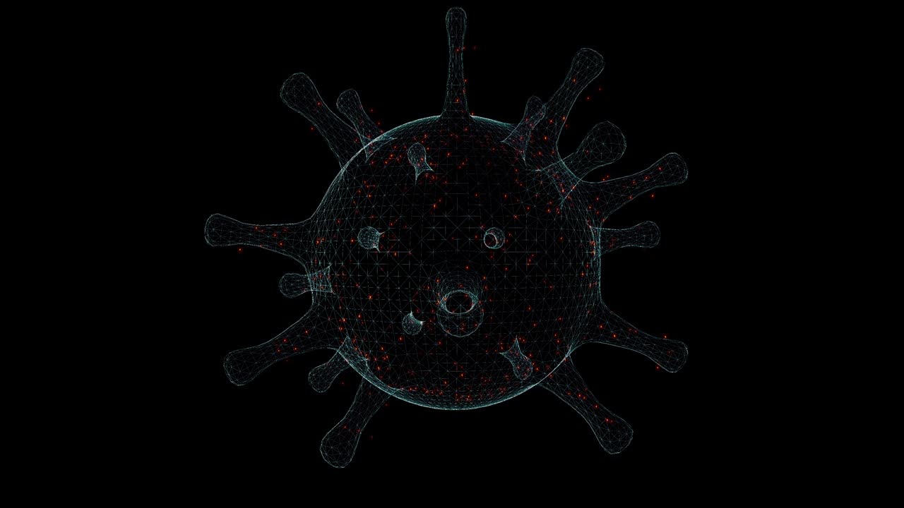 Virus Hologram Wireframe. Nice 3D Animation on a black background with a seamless loop for futuristics projects