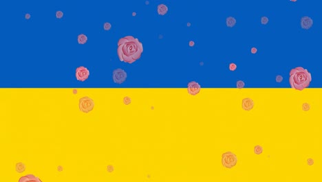 Animation-of-pink-roses-floating-over-flag-of-ukraine