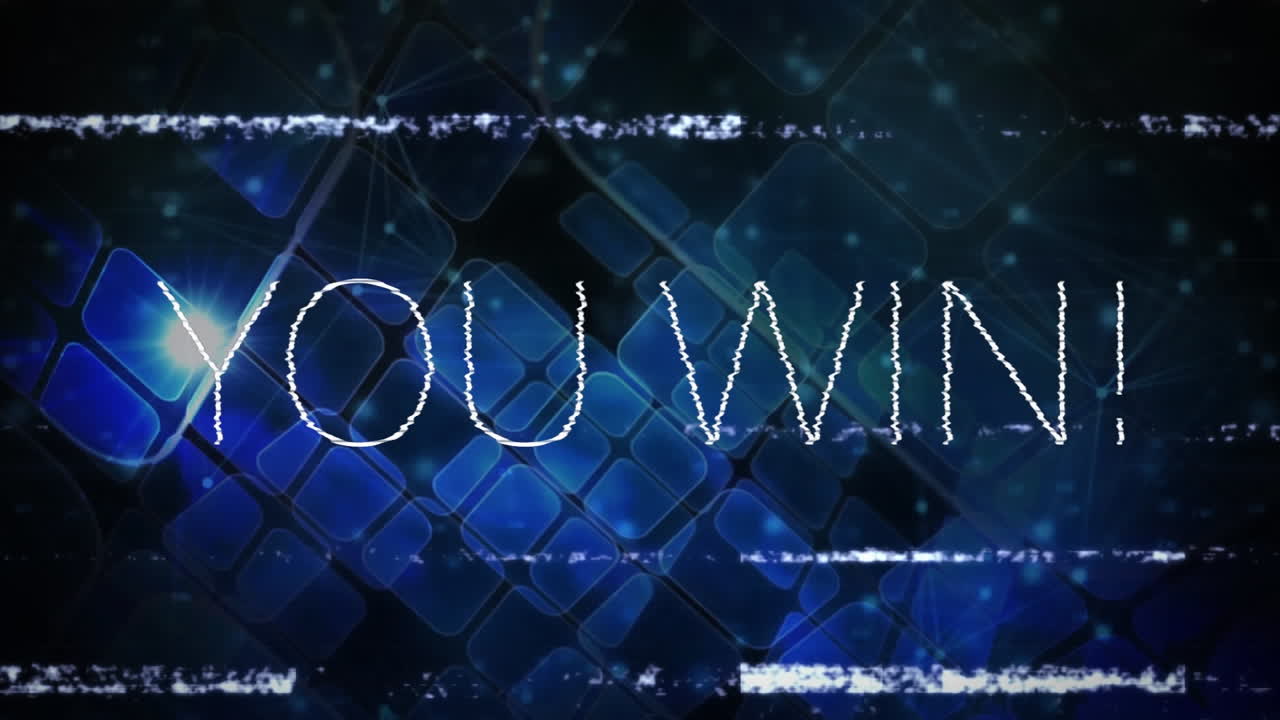 검은색 배경에 파란색 태블릿을 움직이는 간섭과 함께  ⁇ 색으로 텍스트를 이기는 애니메이션