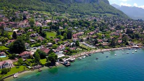 aerial view of a lakeside town in switzerland