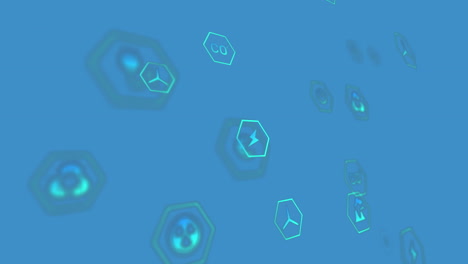 animation of multiple energy concept digital icons floating against blue background