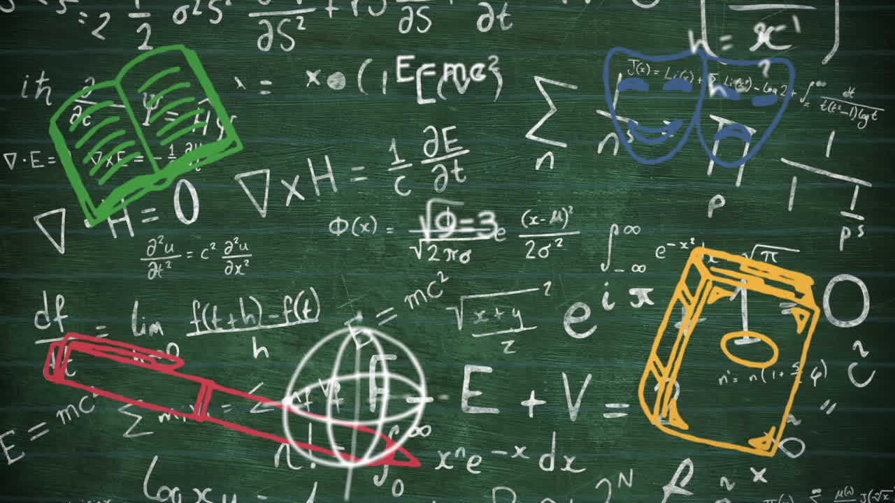 학교 개념 아이콘과 블랙보드에 있는 수학 방정식