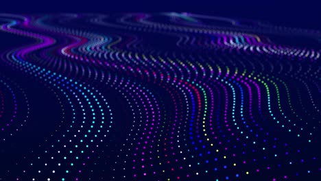 flujo abstracto de partículas luminosas en fondo oscuro. movimiento de puntos de color. visualización de grandes datos. renderización 3d. bucle sin costuras. 4k