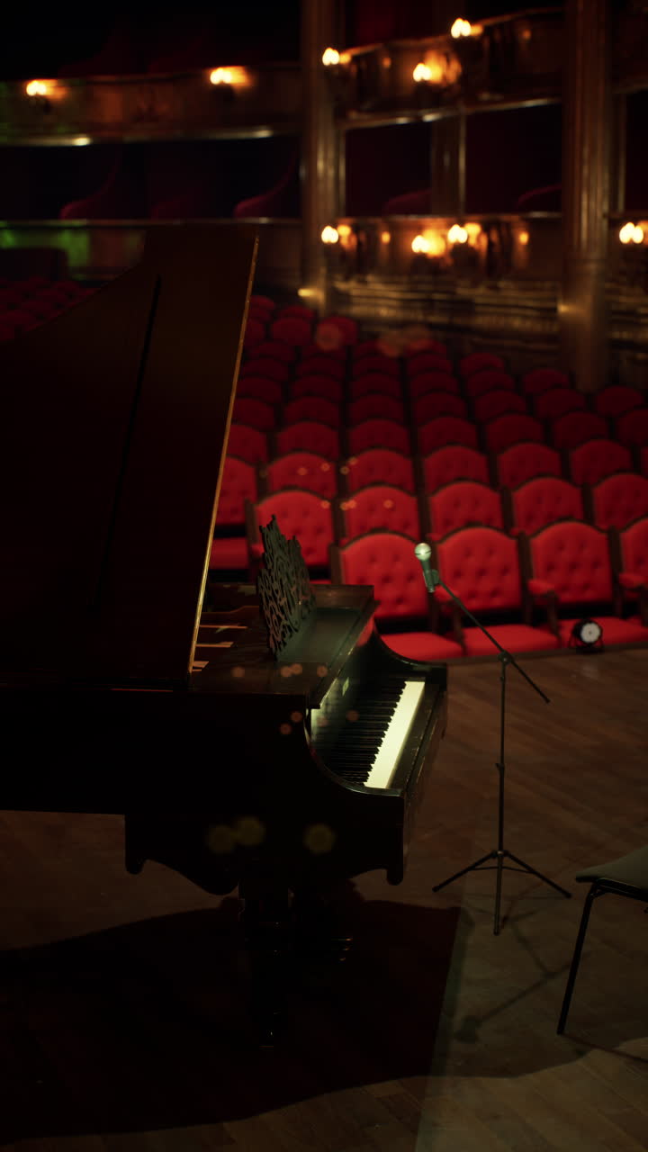 Musicians prepare for a stunning opera performance in a grand theater