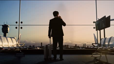 businessman waiting for flight at airport