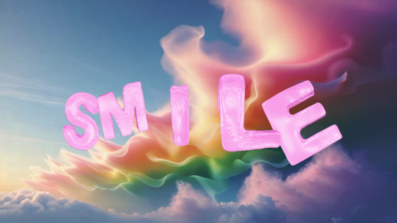 Rosa SMILE-ballonger på en drömsk, färgstark himmel