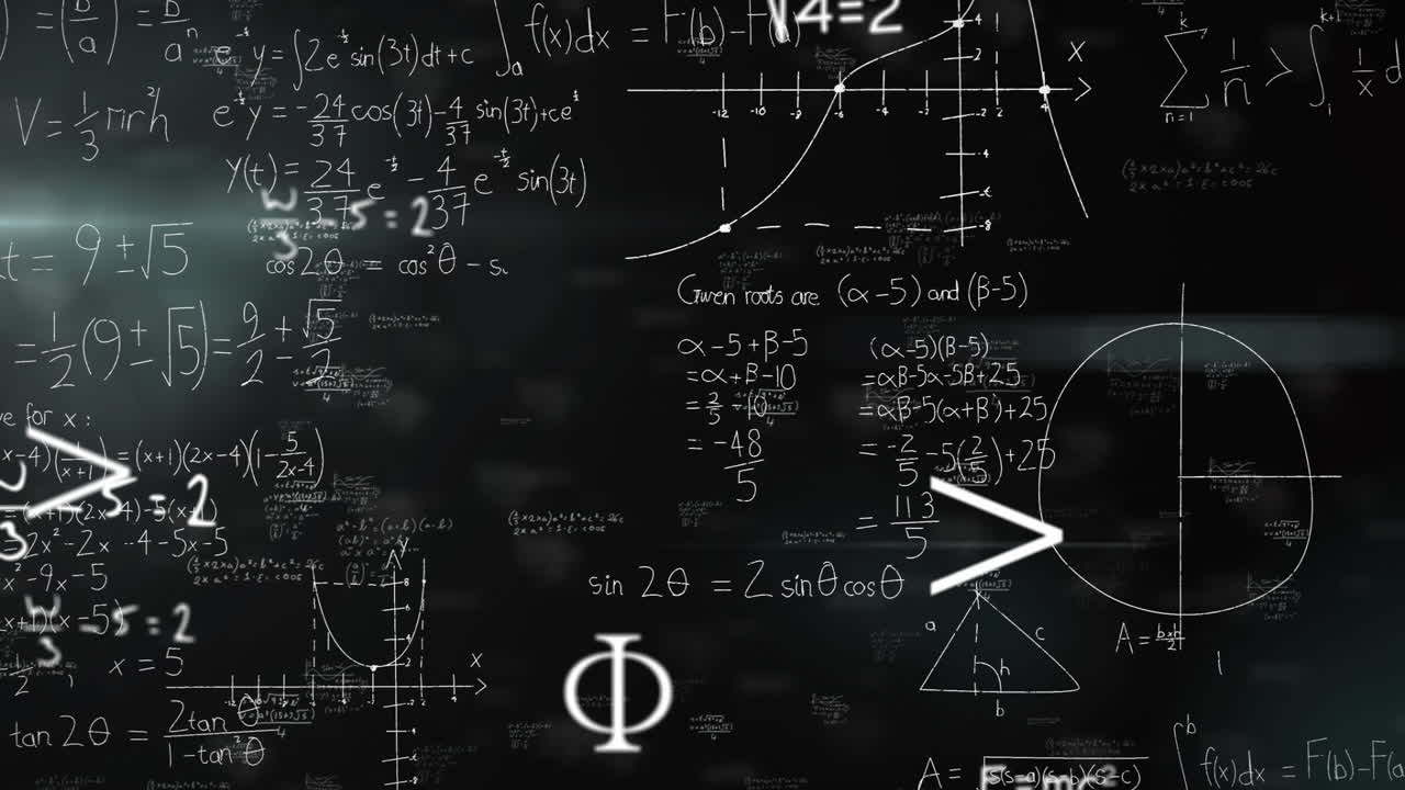 animación de ecuaciones matemáticas sobre un fondo negro