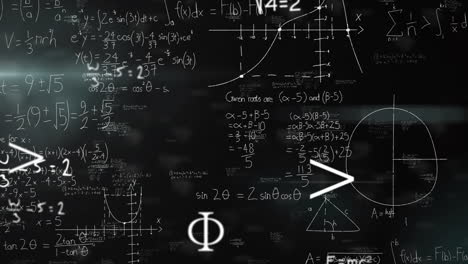 animation of mathematical equations on black background