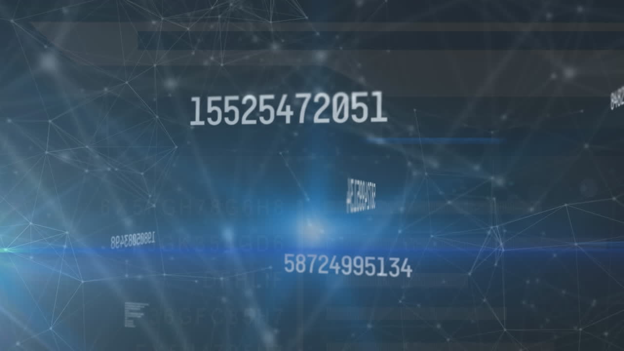 Animation of network of connections with data processing on black background