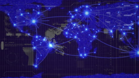 animación de diversos, mapa del mundo, globo y red de conexiones
