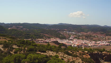 aerial view of the village of es mercadel, shot from monte toro on the spanish island of menorca