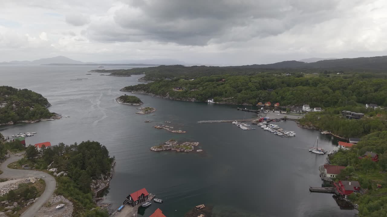 Panoramic Aerial View Of Buavag Ferry Terminal In Hordaland, Norway.