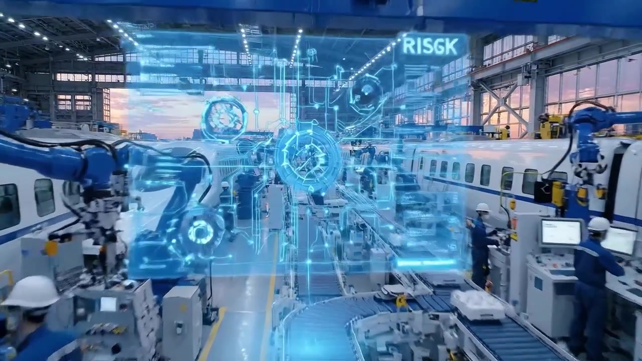 Automated High-Speed Train Manufacturing in Modern Factory with Digital Interface