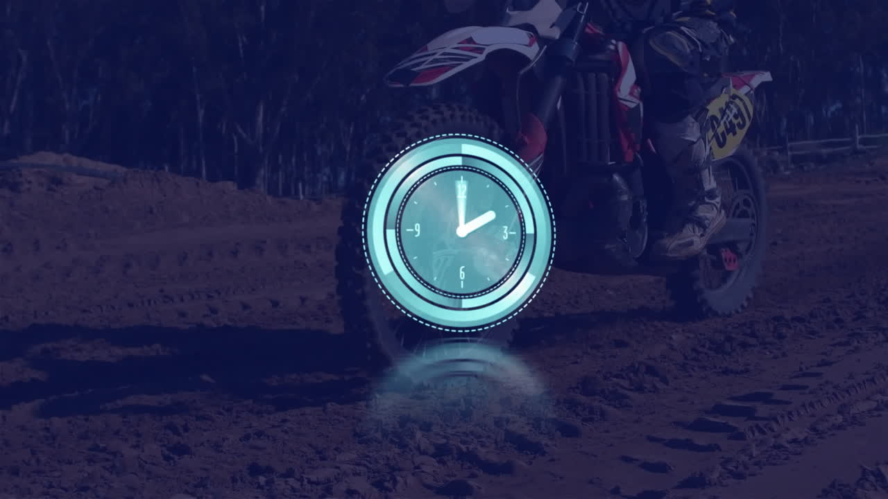 Clock animation over motocross rider on dirt track