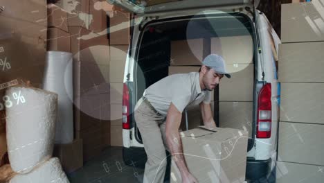 Animation-of-data-processing-over-man-packing-boxes-into-car