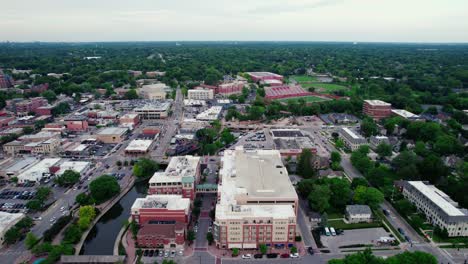 Sideways-Aerial-of-Naperville-Illinois-USA-downtown-aerial