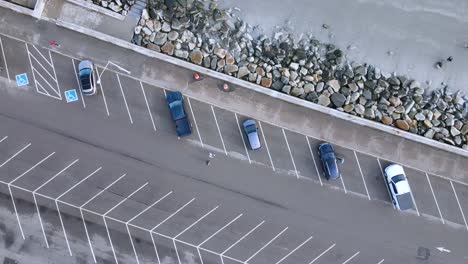 Birds-eye-view-of-beach-parking-at-Nantasket-beach,-Massachusetts