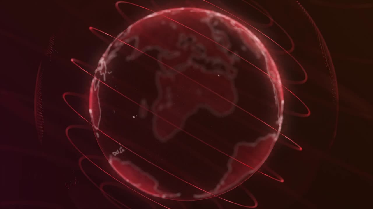 animación del planeta tierra de píxeles. animación del espacio con la tierra digital explotando, fondo de mapa del mundo abstracto. globo giratorio, continentes brillantes con bordes acentuados