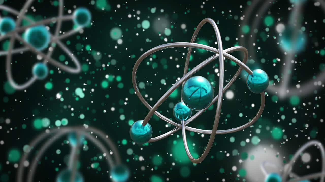 Animation of micro of atom models over black background
