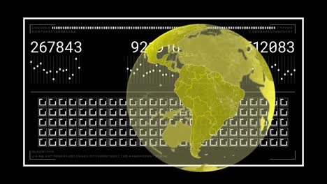 Animationen-Der-Digitalen-Schnittstelle-Und-Des-Globus-Auf-Dunklem-Hintergrund