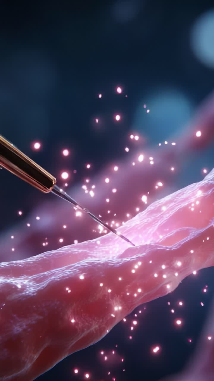 Exploring Cellular Interaction: A Close-Up on Needle Insertion into Tissue, Highlighting the Dance of Light and Texture in the Biological World