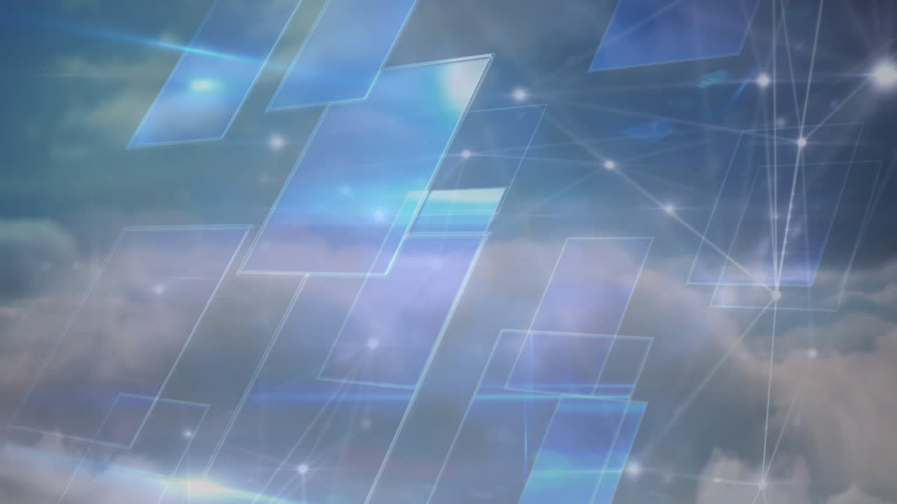 animación de la red de conexiones con pantallas azules digitales