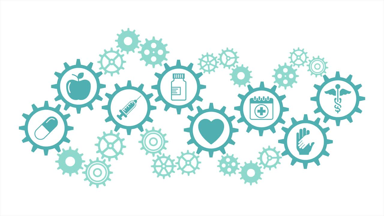Healthcare Icons. Motion graphics. Gear Mechanism. Spinning Gears.