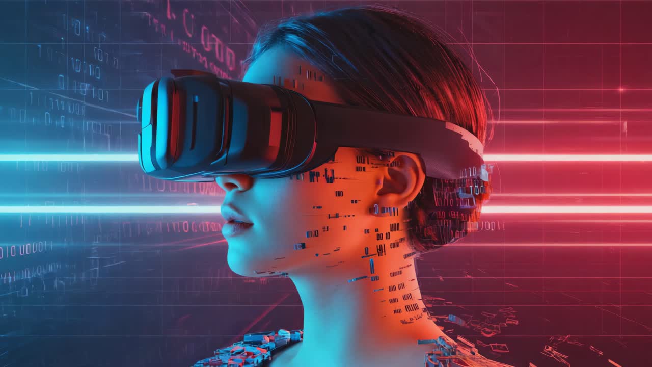 Woman Experiencing Virtual Reality with VR Headset