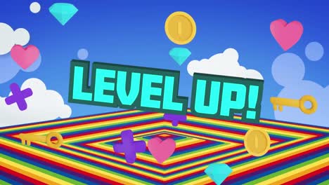 Animation-of-level-up-text-over-rainbow-shape