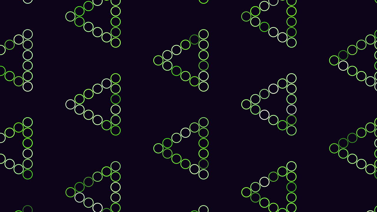 repita el patrón de triángulos futuristas de neón con anillos de arco iris en gradiente negro