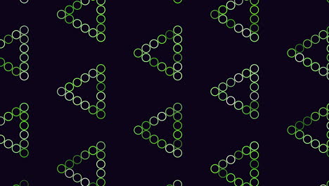 repeat neon futuristic triangles pattern with rainbow rings on black gradient