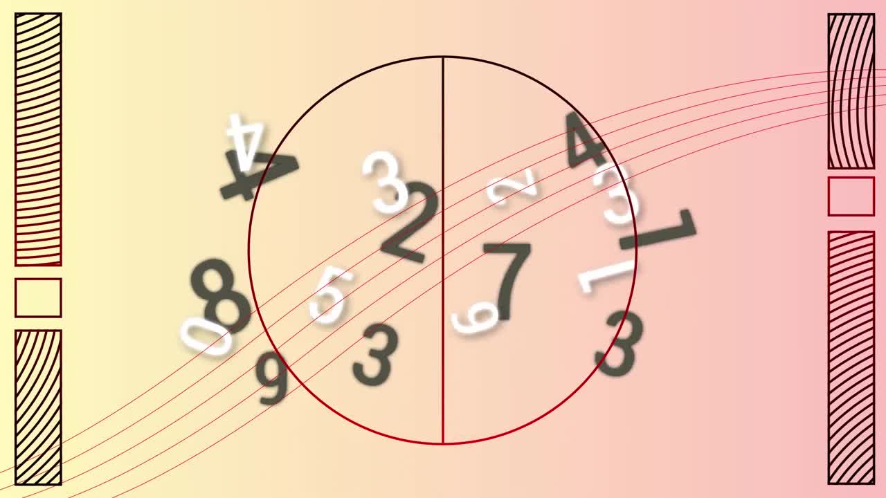 분홍색 배경에 있는 선과 모양 위에 변화하는 흑백 숫자의 애니메이션