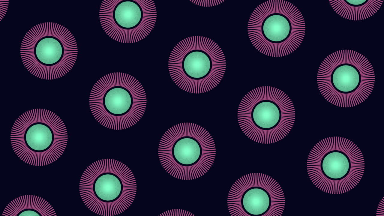 Vibrant purple and green circle pattern on black background