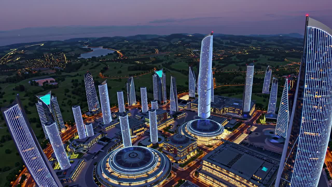 밤 에 미래적 인 도시 풍경