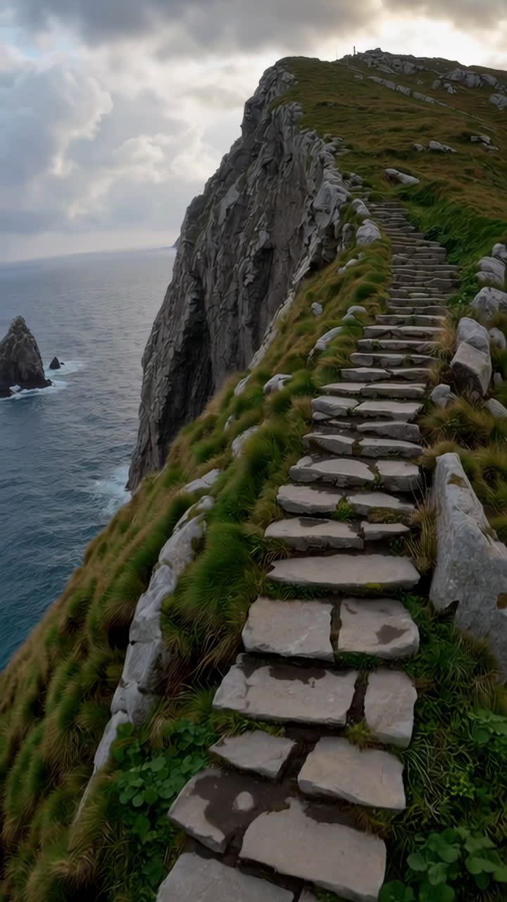 Stone Path Winding Up a Dramatic Coastal Cliff