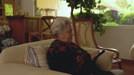 elderly woman reading digital book